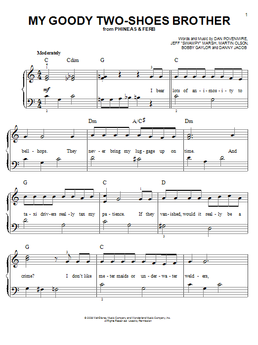 Learn to play Danny Jacob My Goody Two-Shoes Brother sheet music for Easy Piano in minutes. Price: 6.9900$ Danny Jacob My Goody Two-Shoes Brother sheet music notes and chords arranged for Easy Piano