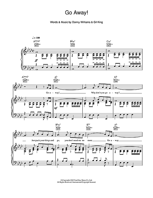 Danny Williams Go Away sheet music notes and chords. Download Printable PDF.