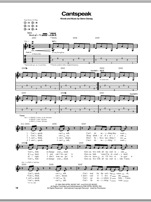 Danzig Cantspeak sheet music notes and chords. Download Printable PDF.