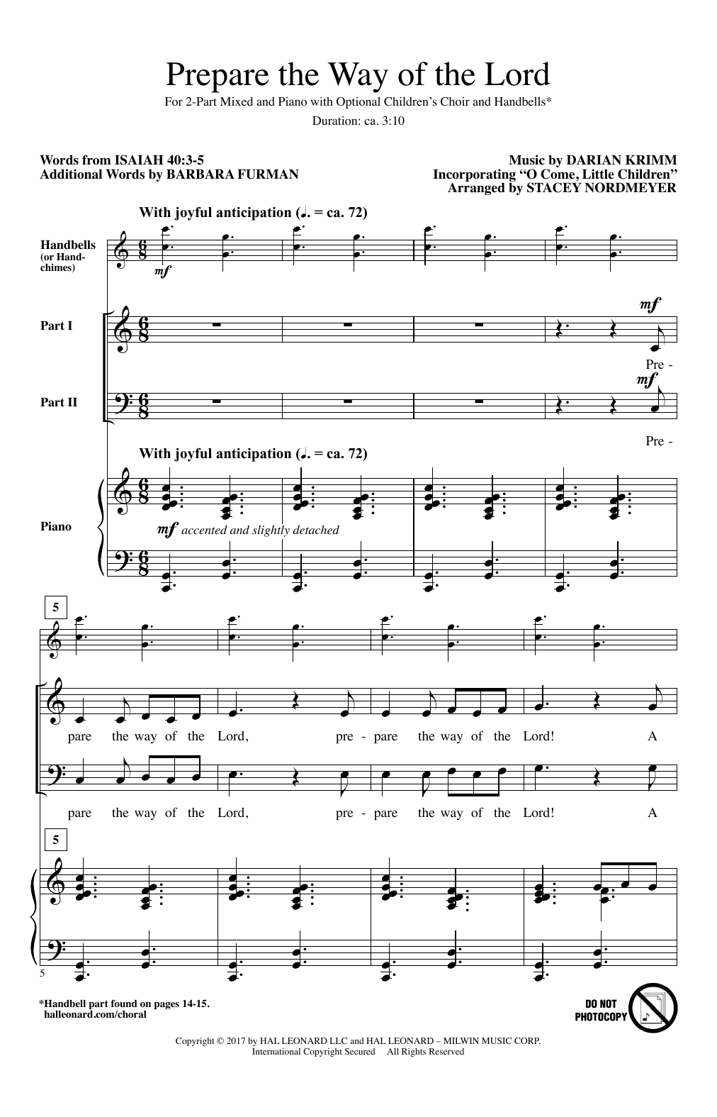 Learn to play Darian Krimm Prepare The Way Of The Lord (arr. Stacey Nordmeyer) sheet music for 2-Part Choir in minutes. Price: 3.9900$ Darian Krimm Prepare The Way Of The Lord (arr. Stacey Nordmeyer) sheet music notes and chords arranged for 2-Part Choir
