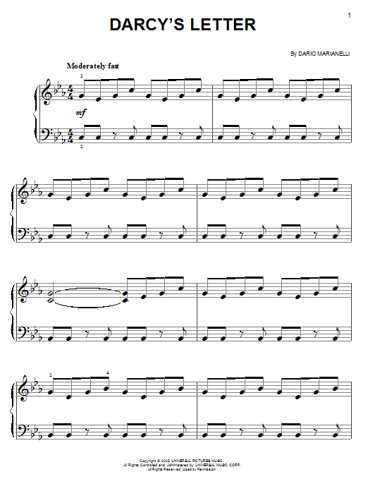 Learn to play Dario Marianelli Darcy's Letter sheet music for Easy Piano in minutes. Price: 6.9900$ Dario Marianelli Darcy's Letter sheet music notes and chords arranged for Easy Piano
