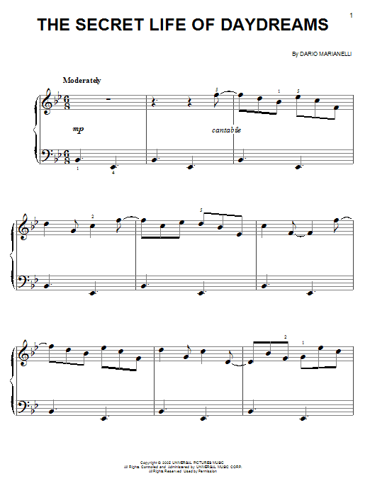Dario Marianelli The Secret Life Of Daydreams sheet music notes and chords. Download Printable PDF.
