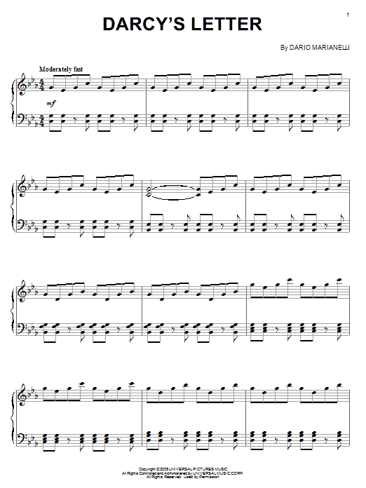 Learn to play Dario Marianelli Darcy's Letter sheet music for Big Note Piano in minutes. Price: 6.9900$ Dario Marianelli Darcy's Letter sheet music notes and chords arranged for Big Note Piano