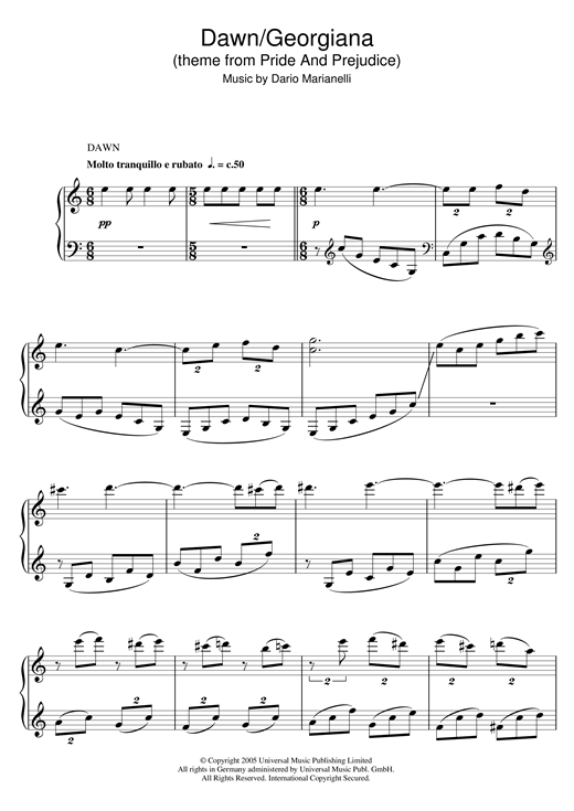 Dario Marianelli Dawn Georgiana Theme From Pride And Prejudice