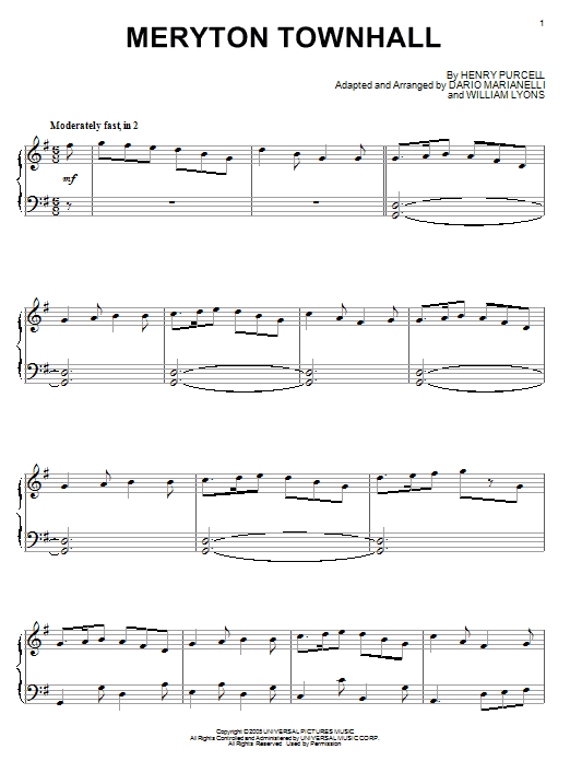 Learn to play Dario Marianelli Meryton Townhall sheet music for Big Note Piano in minutes. Price: 6.9900$ Dario Marianelli Meryton Townhall sheet music notes and chords arranged for Big Note Piano