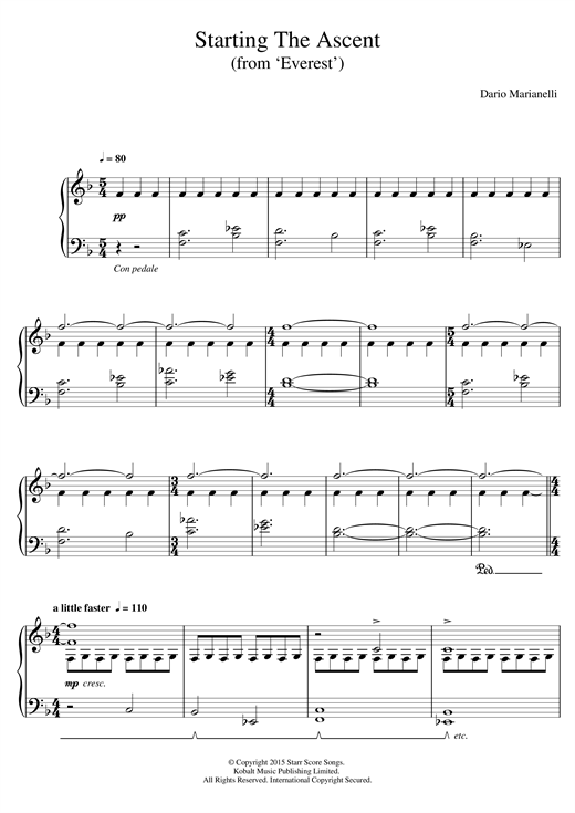 Learn to play Dario Marianelli Starting The Ascent (From 'Everest') sheet music for Piano Solo in minutes. Dario Marianelli Starting The Ascent (From 'Everest') sheet music notes and chords. Download Printable PDF.