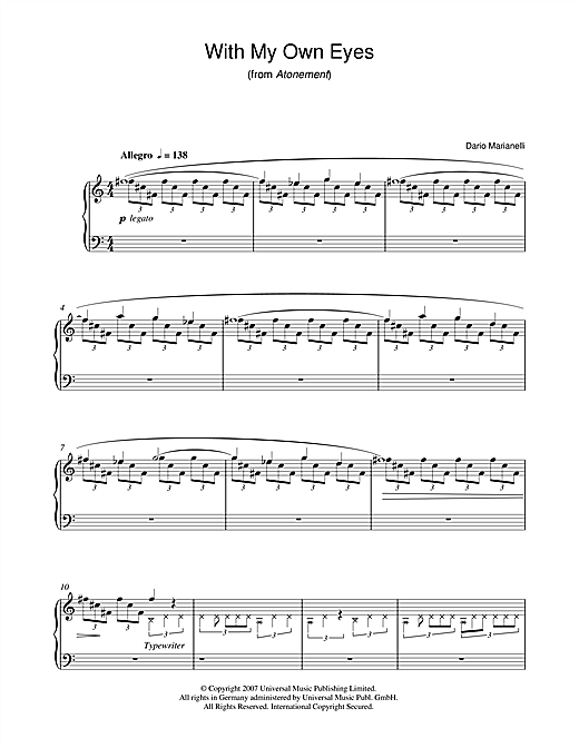 Learn to play Dario Marianelli With My Own Eyes (from Atonement) sheet music for Piano Solo in minutes. Dario Marianelli With My Own Eyes (from Atonement) sheet music notes and chords