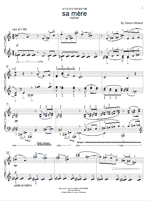 Darius Milhaud Mother sheet music notes and chords. Download Printable PDF.