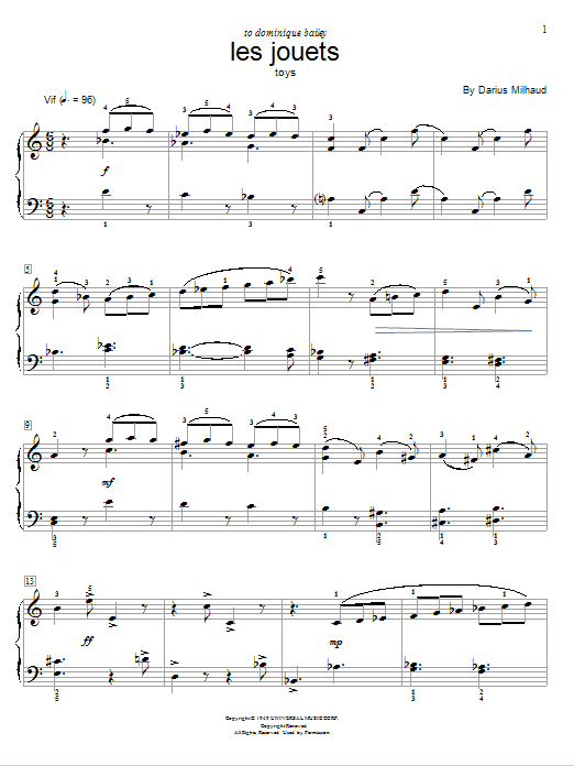 Darius Milhaud Toys sheet music notes and chords. Download Printable PDF.