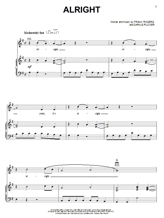 Darius Rucker Alright sheet music notes and chords. Download Printable PDF.