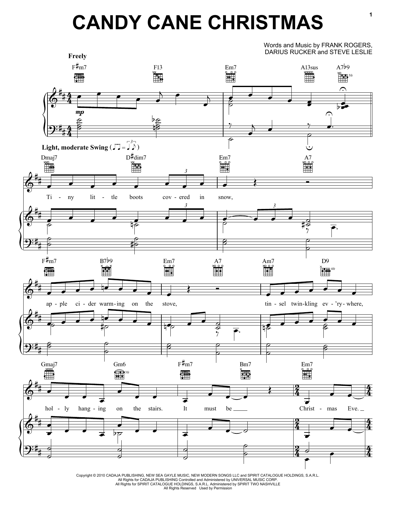 Darius Rucker Candy Cane Christmas sheet music notes and chords. Download Printable PDF.