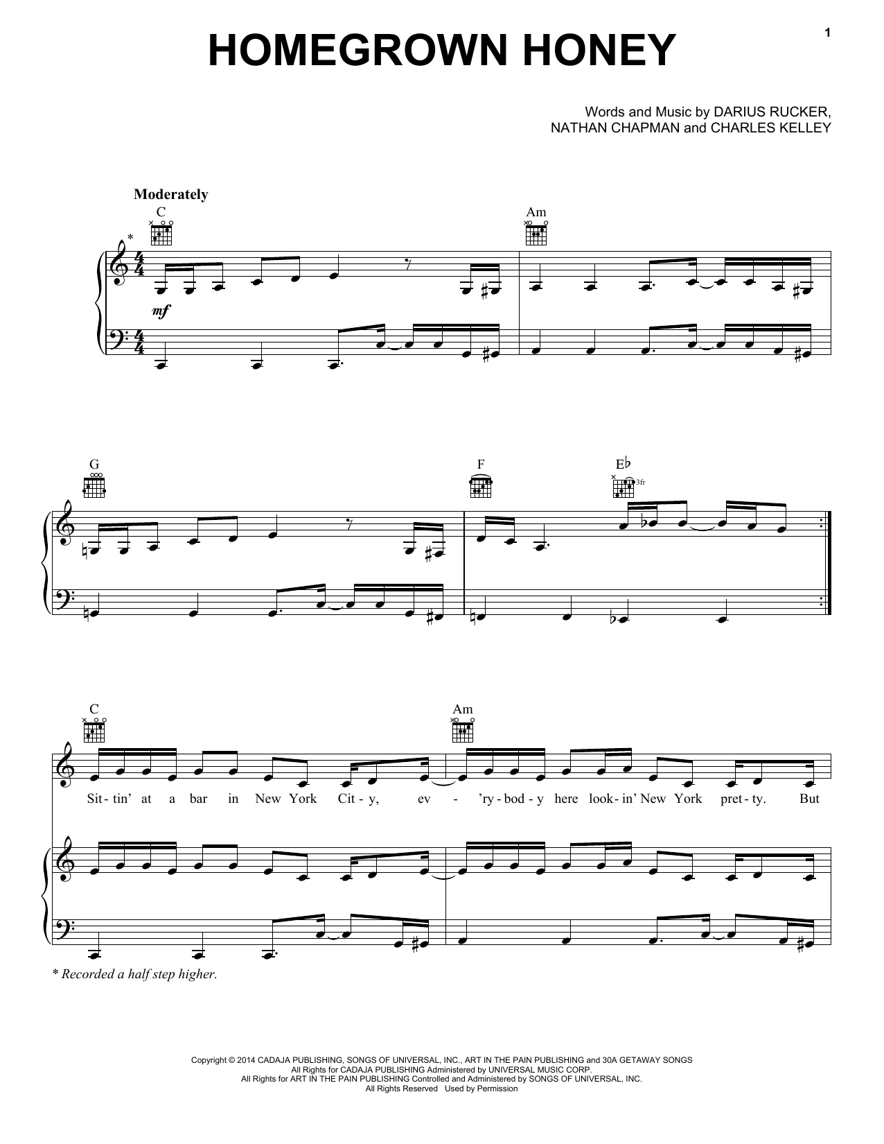 Darius Rucker Homegrown Honey sheet music notes and chords. Download Printable PDF.