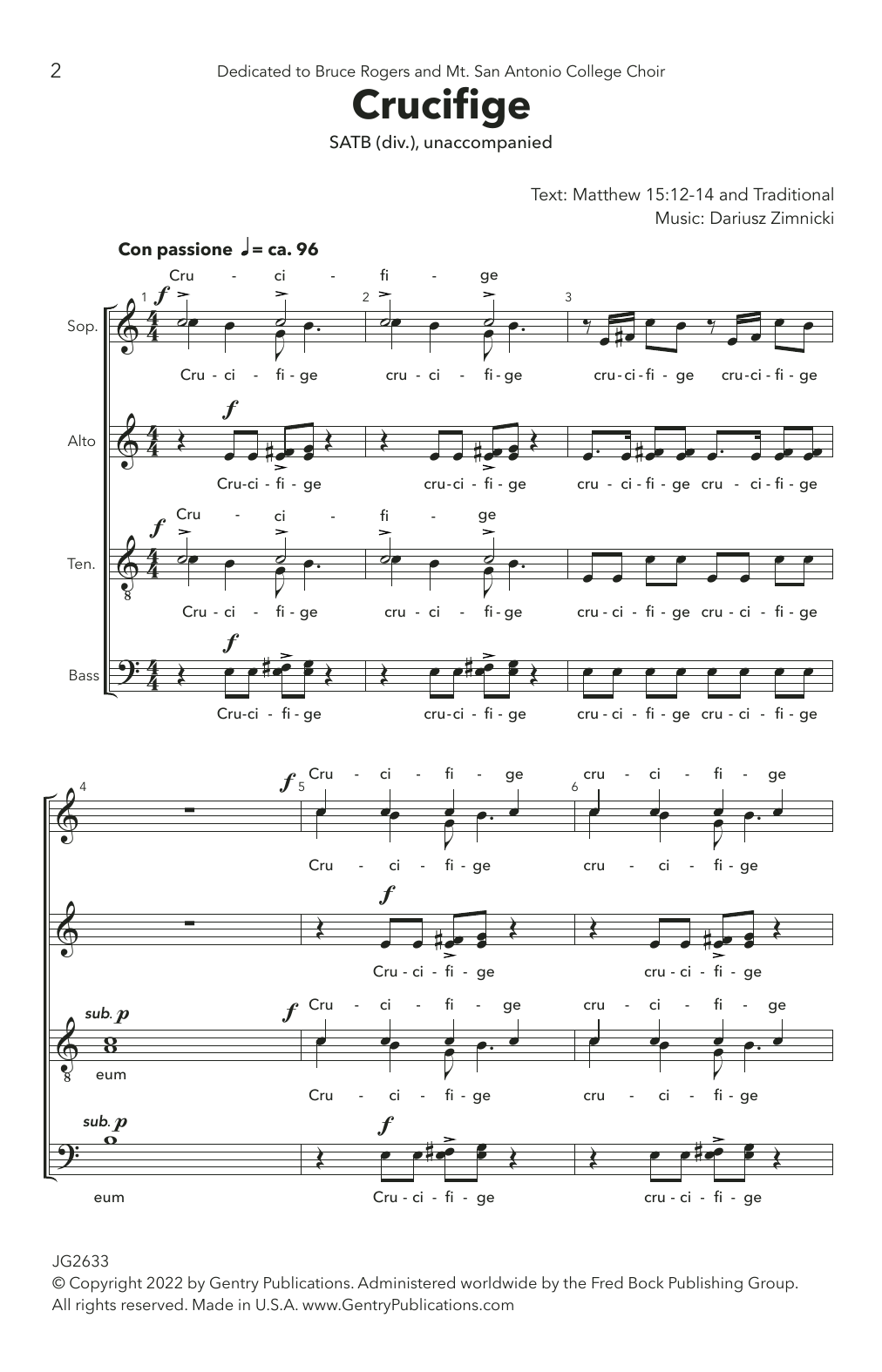 Dariusz Zimnicki Crucifige sheet music notes and chords. Download Printable PDF.