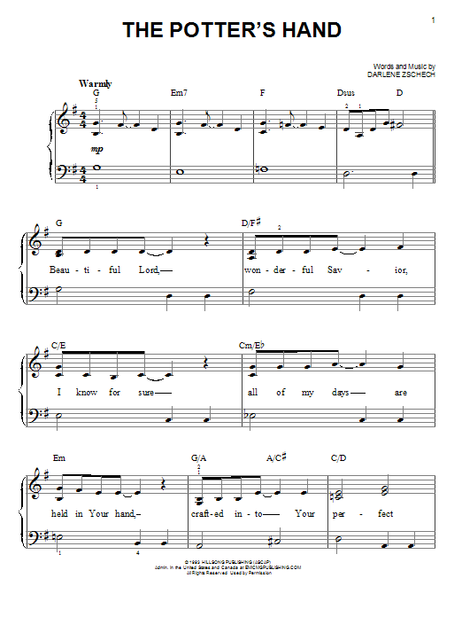 Darlene Zschech The Potter's Hand sheet music notes and chords arranged for Easy Piano