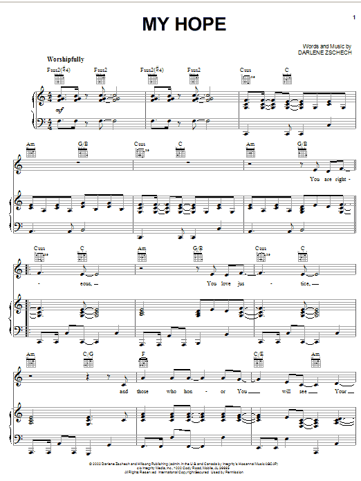 Darlene Zschech My Hope sheet music notes and chords. Download Printable PDF.