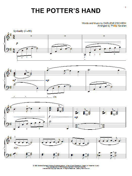 Learn to play Darlene Zschech The Potter's Hand sheet music for Big Note Piano in minutes. Price: 6.9900$ Darlene Zschech The Potter's Hand sheet music notes and chords arranged for Big Note Piano