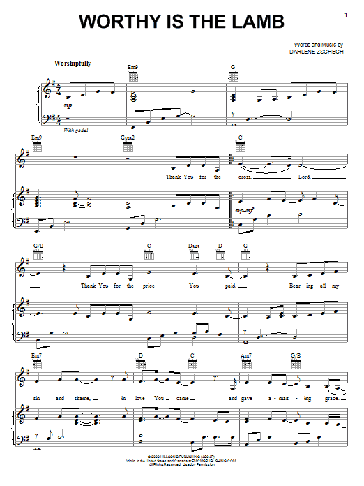 Darlene Zschech "Worthy Is The Lamb" Sheet Music PDF Notes, Chords