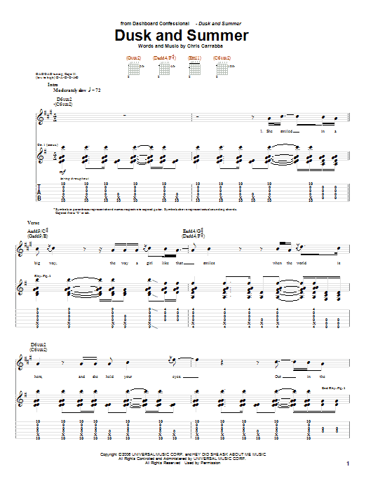 Dashboard Confessional Dusk And Summer sheet music notes and chords. Download Printable PDF.