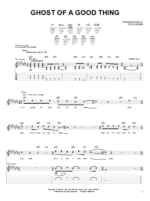 Dashboard Confessional quot Ghost Of A Good Thing quot Sheet Music for Guitar