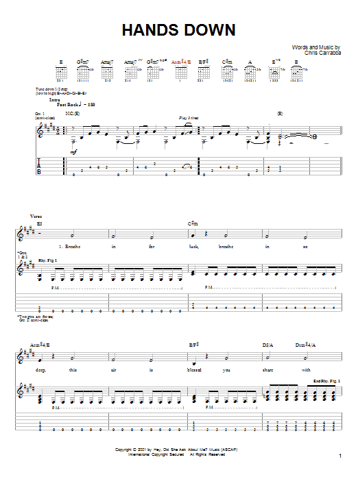 Learn to play Dashboard Confessional Hands Down sheet music for Guitar Lead Sheet in minutes. Dashboard Confessional Hands Down sheet music notes and chords. Download Printable PDF.