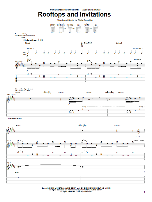 Dashboard Confessional Rooftops And Invitations sheet music notes and chords. Download Printable PDF.