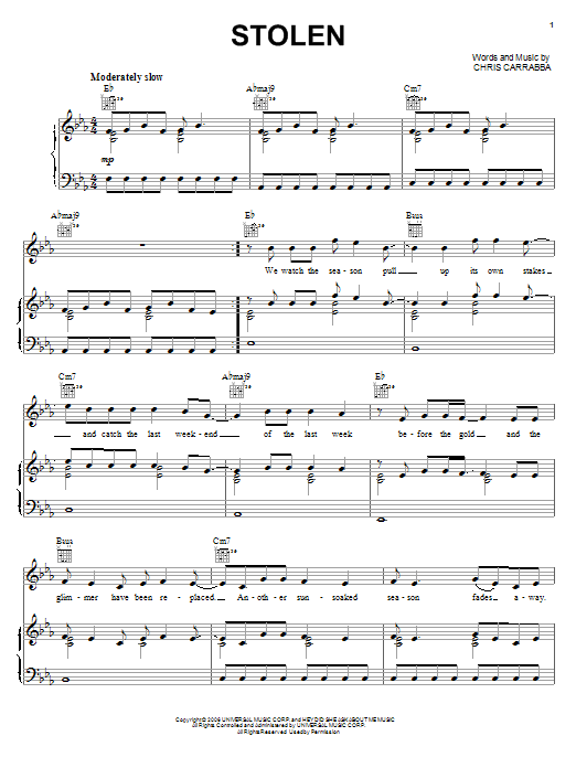 Learn to play Dashboard Confessional Stolen sheet music for Piano, Vocal & Guitar (Right-Hand Melody) in minutes. Dashboard Confessional Stolen sheet music notes and chords. Download Printable PDF.