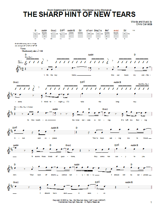 Dashboard Confessional The Sharp Hint Of New Tears sheet music notes and chords. Download Printable PDF.