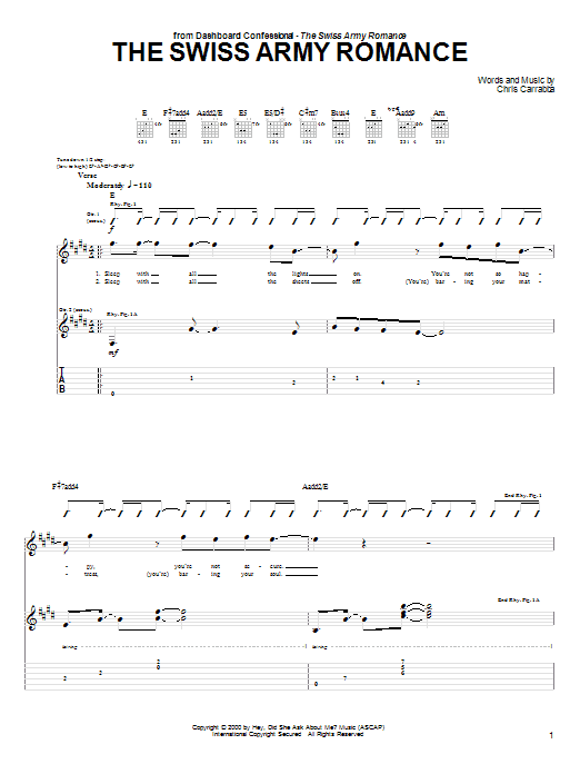Dashboard Confessional The Swiss Army Romance sheet music notes and chords. Download Printable PDF.