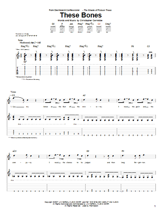 Dashboard Confessional These Bones sheet music notes and chords. Download Printable PDF.