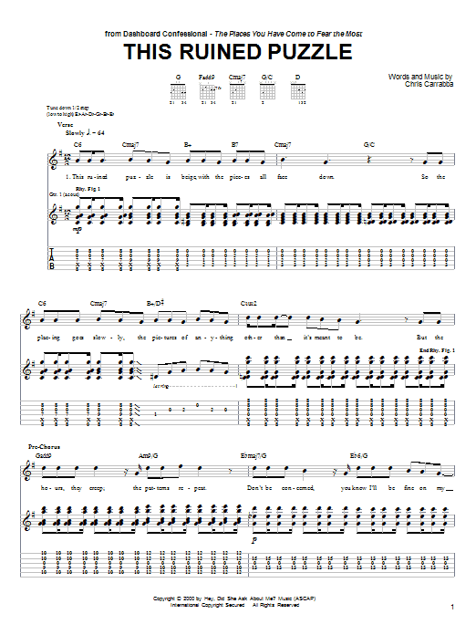 Dashboard Confessional This Ruined Puzzle sheet music notes and chords. Download Printable PDF.