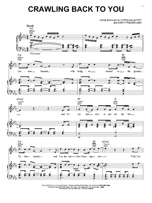 Daughtry Crawling Back To You sheet music notes and chords. Download Printable PDF.