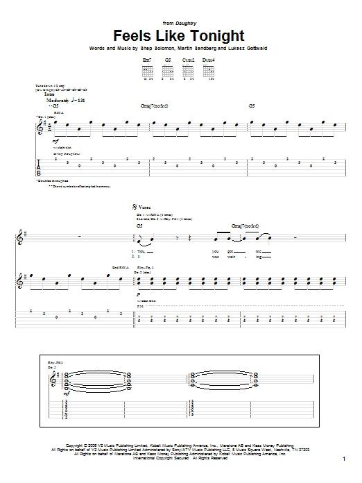 Learn to play Daughtry Feels Like Tonight sheet music for Piano, Vocal & Guitar (Right-Hand Melody) in minutes. Daughtry Feels Like Tonight sheet music notes and chords. Download Printable PDF.