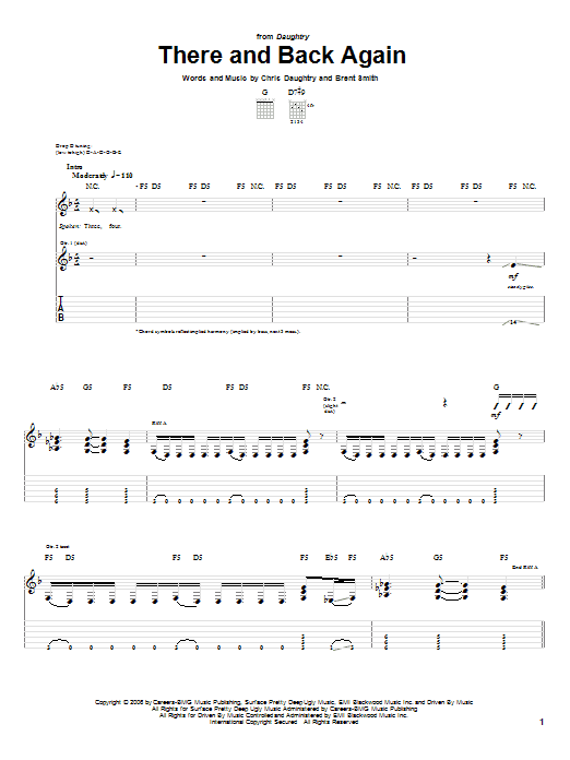 Daughtry There And Back Again sheet music notes and chords. Download Printable PDF.