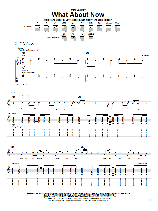 Daughtry What About Now sheet music notes and chords. Download Printable PDF.