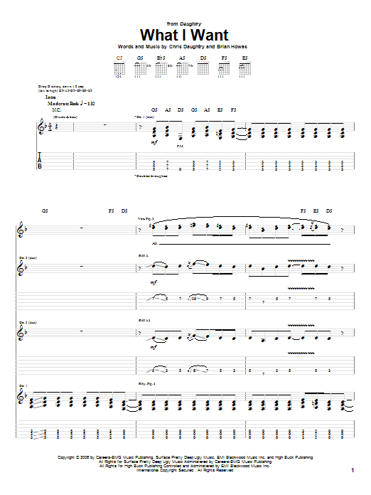 Learn to play Daughtry featuring Slash What I Want sheet music for Guitar Tab in minutes. Price: 7.8900$ Daughtry featuring Slash What I Want sheet music notes and chords arranged for Guitar Tab