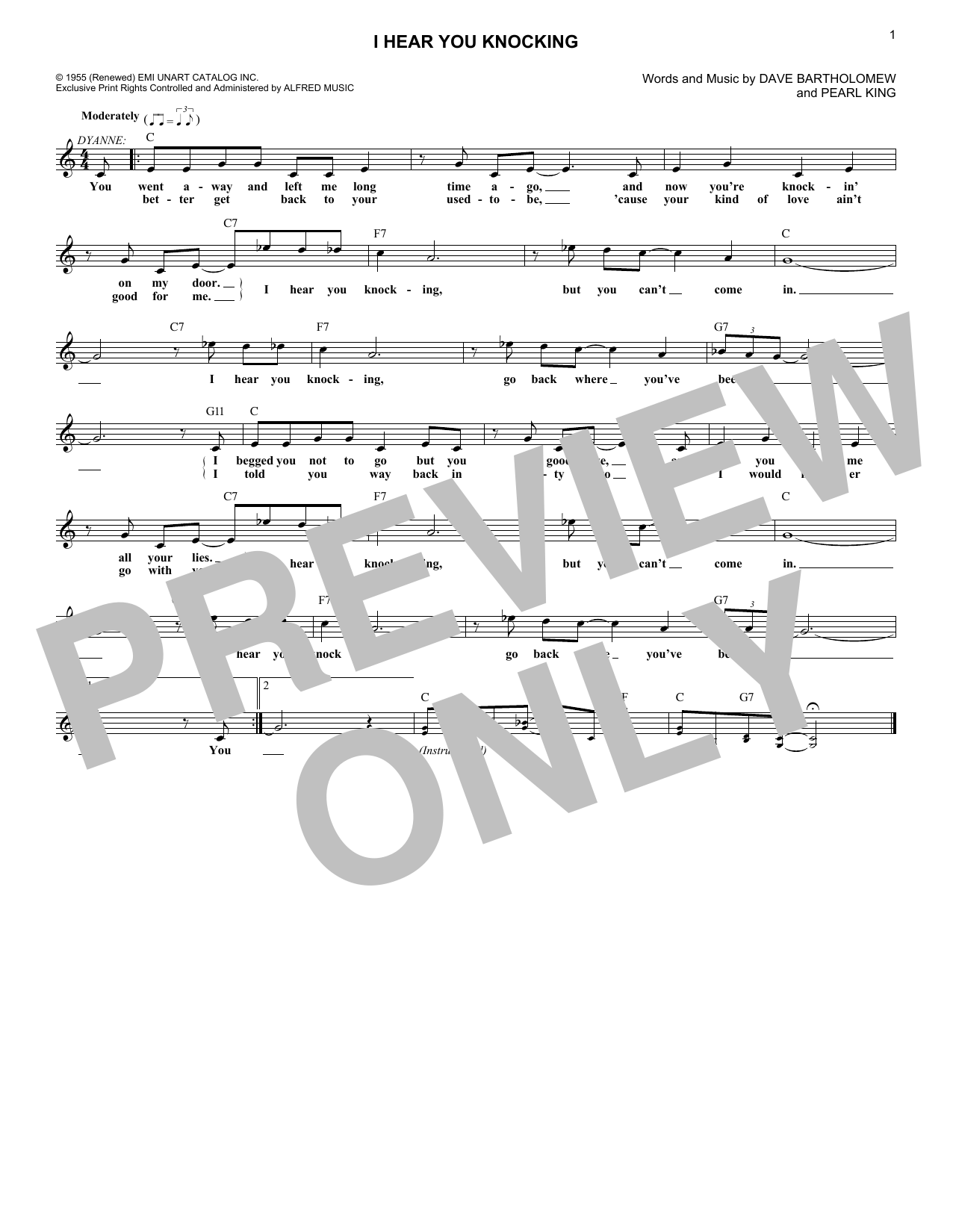 Dave Bartholomew I Hear You Knocking sheet music notes and chords. Download Printable PDF.