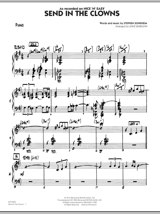 Learn to play Dave Barduhn Send In The Clowns - Piano sheet music for Jazz Ensemble in minutes. Dave Barduhn Send In The Clowns - Piano sheet music notes and chords. Download Printable PDF.