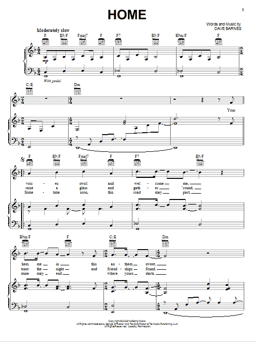 Dave Barnes Home sheet music notes and chords. Download Printable PDF.