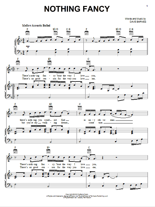 Dave Barnes Nothing Fancy sheet music notes and chords. Download Printable PDF.