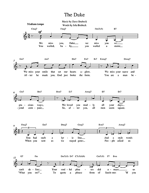 Dave Brubeck The Duke sheet music notes and chords. Download Printable PDF.