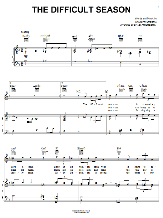 Dave Frishberg The Difficult Season sheet music notes and chords. Download Printable PDF.