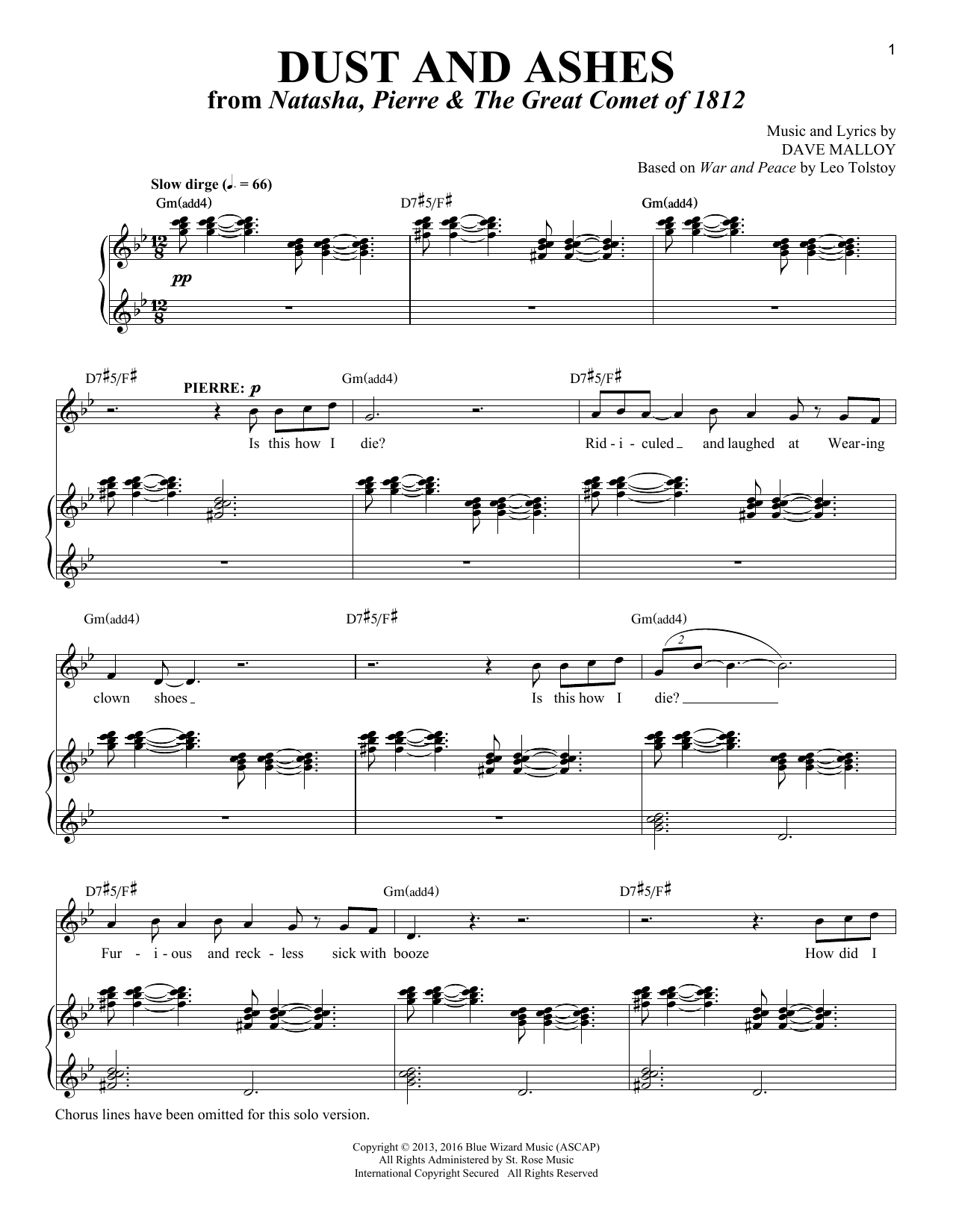 Dave Malloy Dust And Ashes Solo Version From Natasha Pierre The Great Comet Of 1812 Sheet Music Pdf Notes Chords Broadway Score Piano Vocal Download Printable Sku 429237