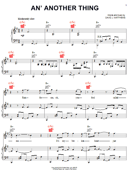 Dave Matthews An' Another Thing sheet music notes and chords. Download Printable PDF.