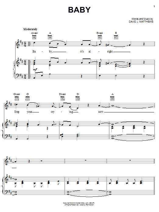 Dave Matthews Baby sheet music notes and chords. Download Printable PDF.