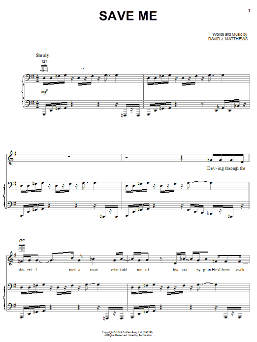 Dave Matthews Save Me sheet music notes and chords. Download Printable PDF.