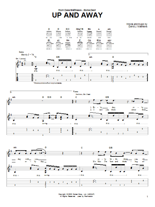 Dave Matthews Up and Away sheet music notes and chords. Download Printable PDF.