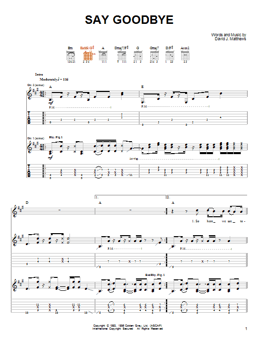 Learn to play Dave Matthews & Tim Reynolds Say Goodbye sheet music for Guitar Tab in minutes. Dave Matthews & Tim Reynolds Say Goodbye sheet music notes and chords. Download Printable PDF.
