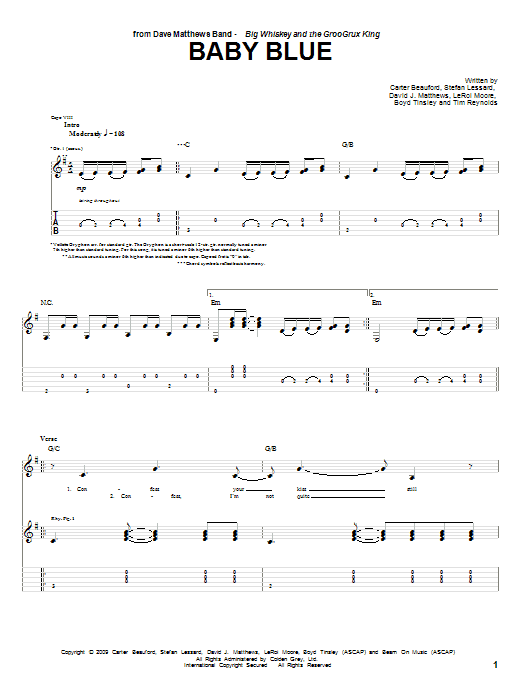 Dave Matthews Band Baby Blue sheet music notes and chords. Download Printable PDF.