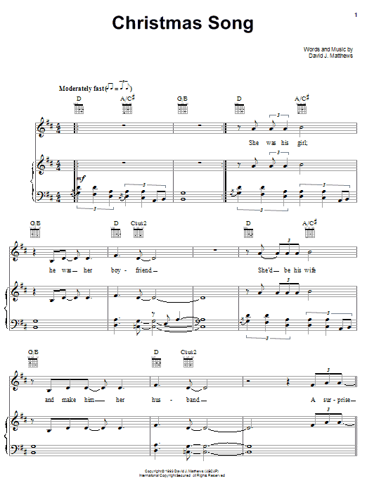 Dave Matthews Band Christmas Song sheet music notes and chords. Download Printable PDF.