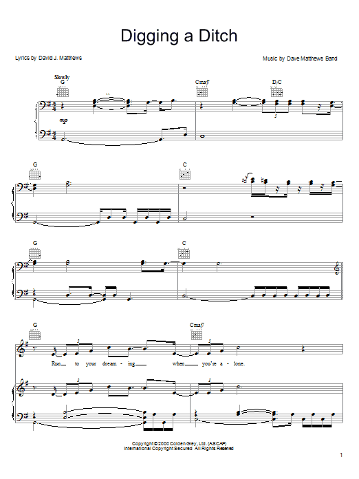 Learn to play Dave Matthews Band Digging A Ditch sheet music for Guitar Tab in minutes. Dave Matthews Band Digging A Ditch sheet music notes and chords. Download Printable PDF.